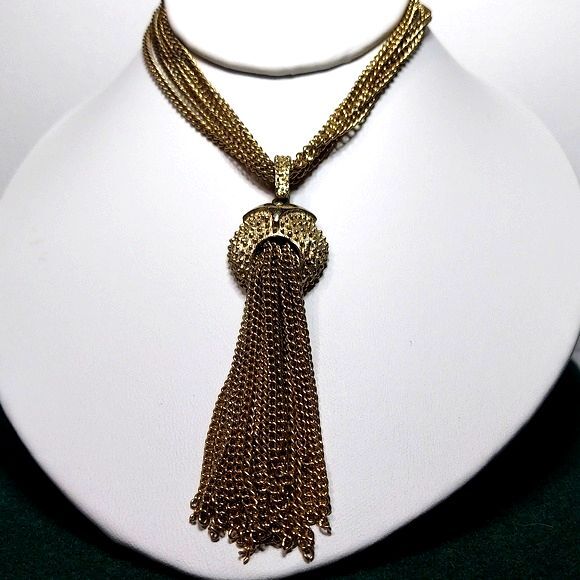 Necklace goldtone 5-strand chain with pendant 22 in - Picture 1 of 9